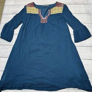 Sundance Embroidered Suelta Dress Teal Gauzy Viscose Lined Boho Chic Size PXS